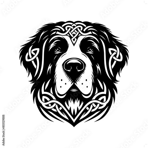 st bernard dog silhouette in animal celtic knot, irish, nordic illustration