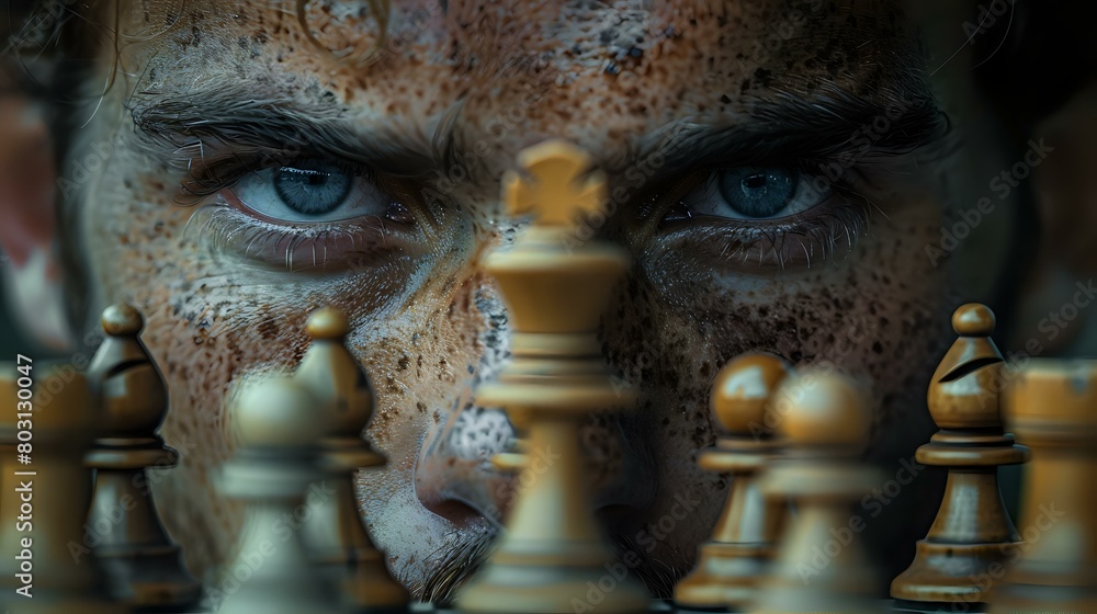Obraz premium The Intellectual Game: A Chess Player's Close-Up