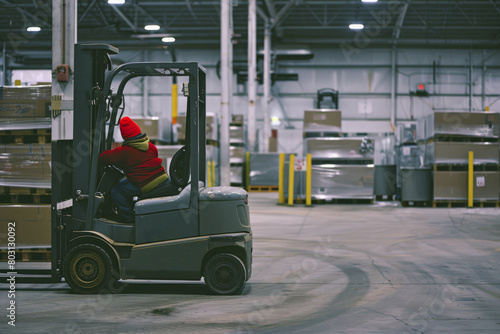 Industrial Efficiency  Forklift Operator Navigating a Warehouse