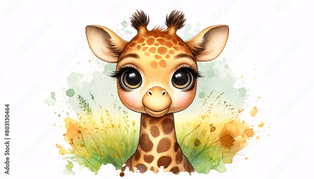 a young giraffe painted in a watercolor style a young giraffe painted in a watercolor style