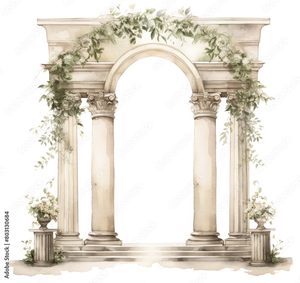 Naklejka premium Ancient archway adorned with green foliage