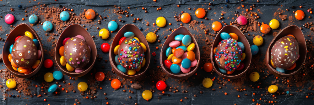 Assorted Easter Chocolate Eggs with Colorful Candy Fillings