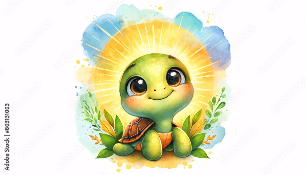 a young turtle painted in a watercolor style