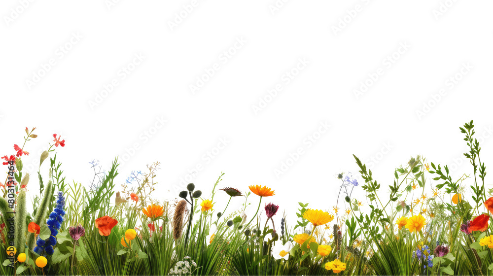 colorful wildflowers isolated on white