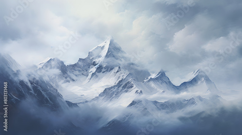 Endless snow capped mountains landscape abstract graphic poster web page PPT background