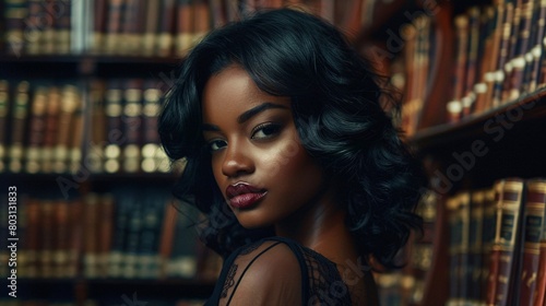 fashion black woman portrait in library