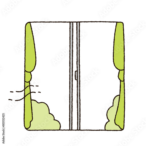 窓を開けて部屋の換気をしているイラスト