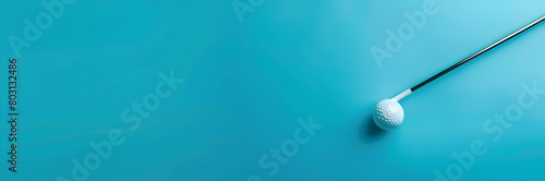 Golf club and ball beach set banner. Golf club and ball isolated on blue background with copy space.