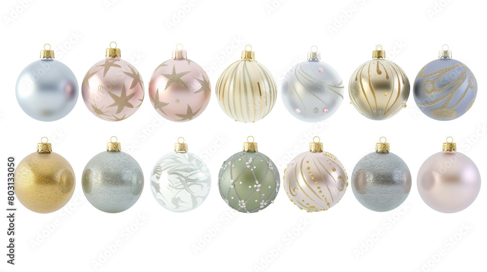 set of classical decorated christmas baubles isolated on transparent background, gold and pastel hues color scheme. Set of beautiful Christmas decoration. Christmas elements, design for Christmas card set of classical decorated christmas baubles isolated on transparent background, gold and pastel hues color scheme. Set of beautiful Christmas decoration. Christmas elements, design for Christmas card