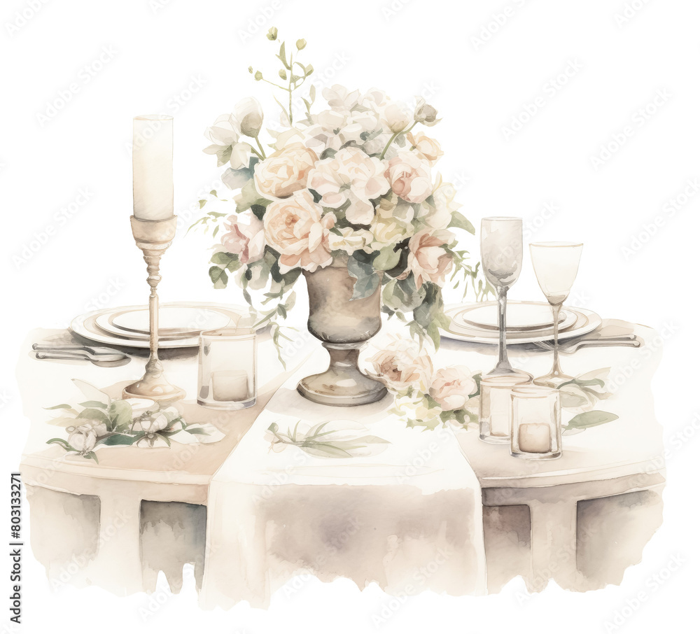 Elegant wedding dinner table setting illustration Elegant wedding dinner table setting illustration