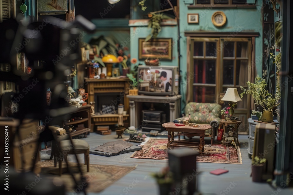 The intricate process of creating a stop-motion animation set, complete with miniature props and characters