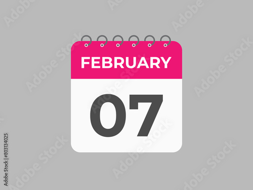 February 7 calendar reminder. 7 February daily calendar icon template. Calendar 7 February icon Design template. Vector illustration
