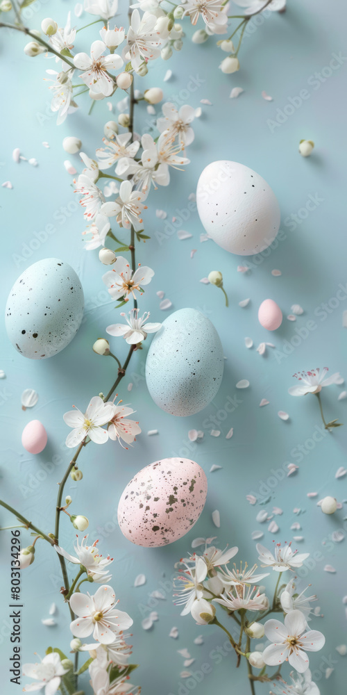 Spring Whimsy  Pastel Eggs Amongst Blossoming Cherry Flowers