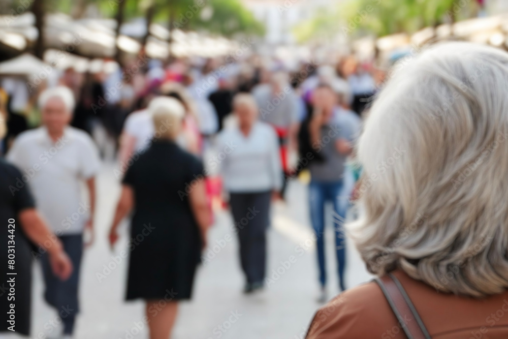 blurred for background. Crowd of people on the street. people walking on the city street. A blurry people walking. Urban, social concept. Abstract urban background with blurred buildings and street.