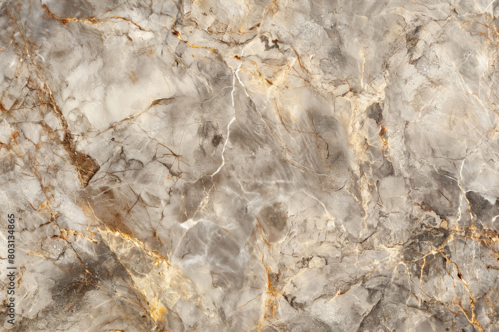 Fototapeta premium Close up of beige bedrock with natural gold veins on marble texture. background. Generative AI