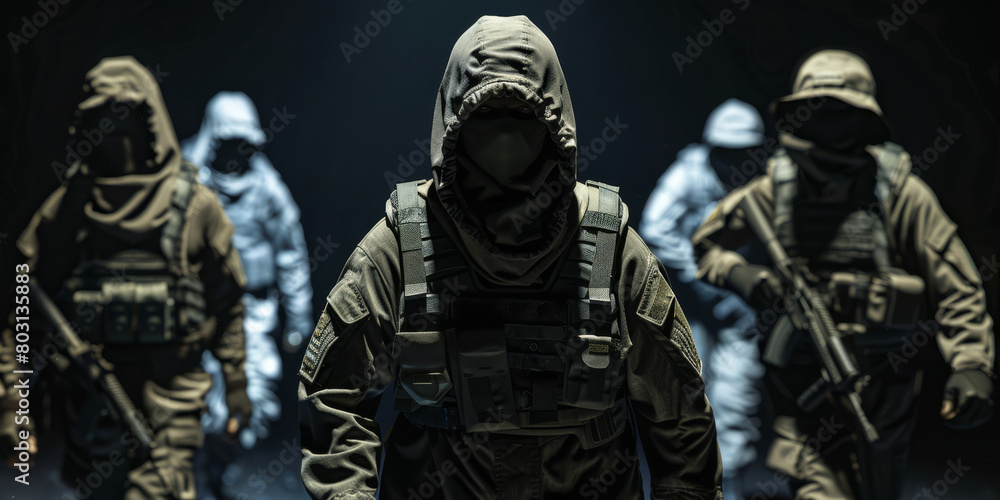 Elite Tactical Squad in Gear Poised for Stealth Operation