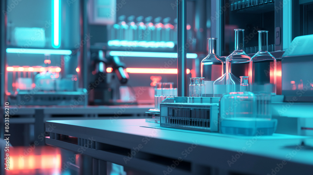 A high-tech medical laboratory with automated equipment conducting experiments under soft ambient lighting. A high-tech medical laboratory with automated equipment conducting experiments under soft ambient lighting.