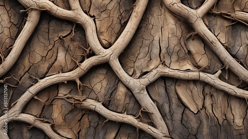 Closeup of walnut tree roots affected by blackline disease, where the graft union shows a distinct black line photo