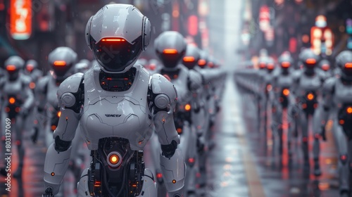 A scene of the artificial intelligence robot walking on the street. © nataliia_ptashka