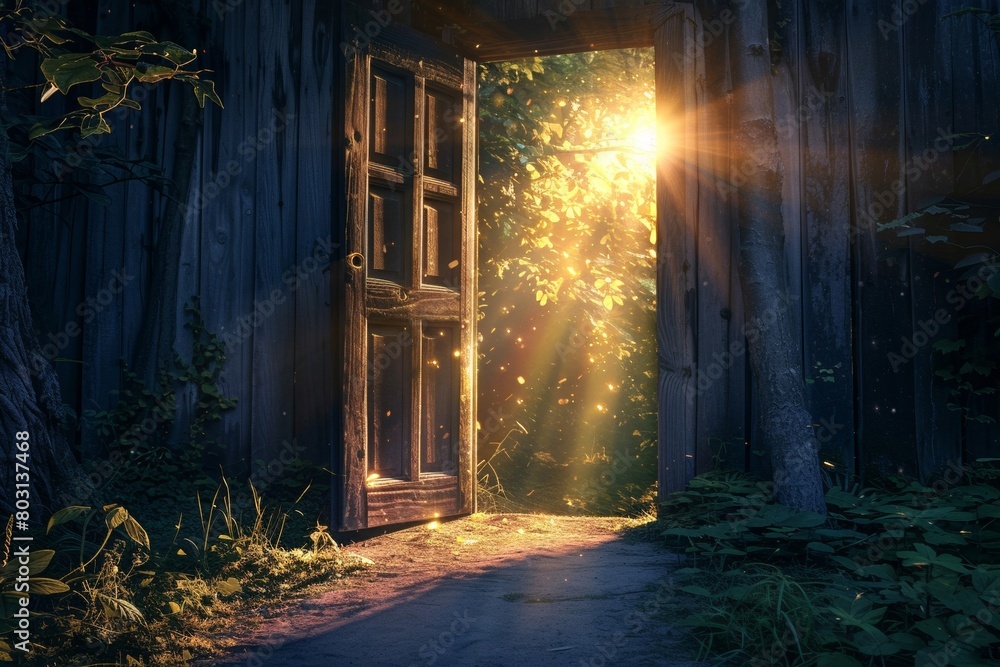 The door opens to greenery. The door opens to greenery.