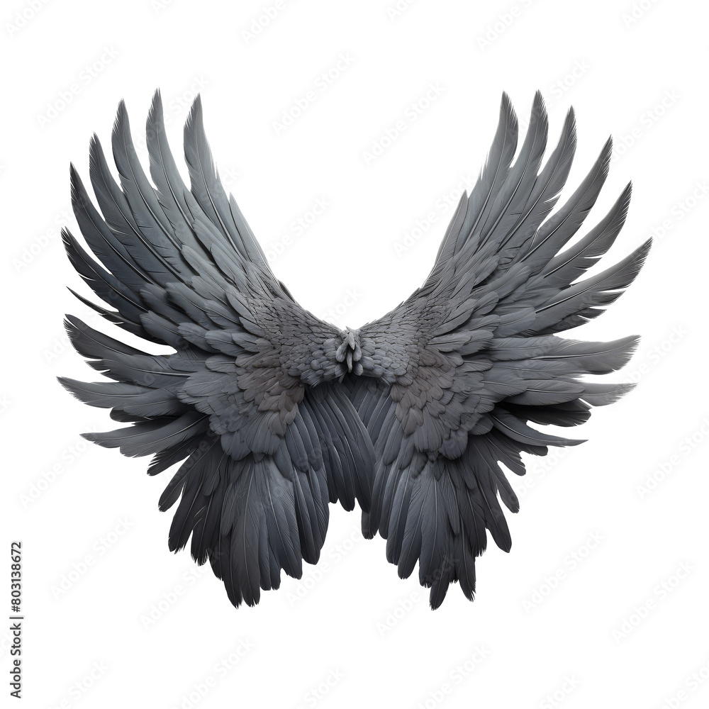 Obraz premium Beautiful Detailed Gray Bird Wings Spread on transpart