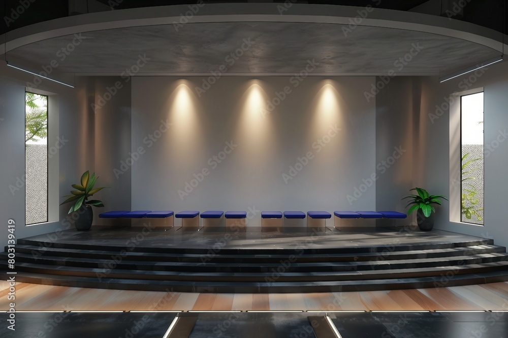 Fototapeta premium Stage mock up 3d rendering. empty wall screen template