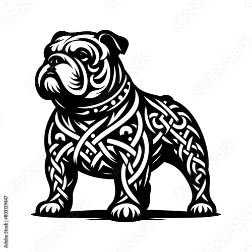 buldog silhouette in animal celtic knot, irish, nordic illustration