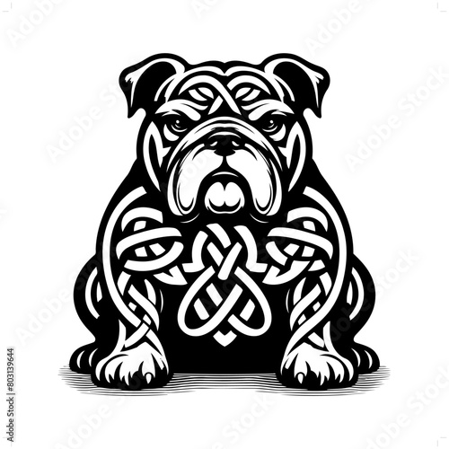 buldog silhouette in animal celtic knot, irish, nordic illustration