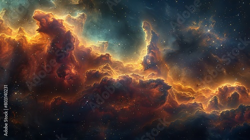 An artistic rendering of a Stellar Nursery, with abstract clouds of multicolored gas and twinkling stars emerging from chaos.