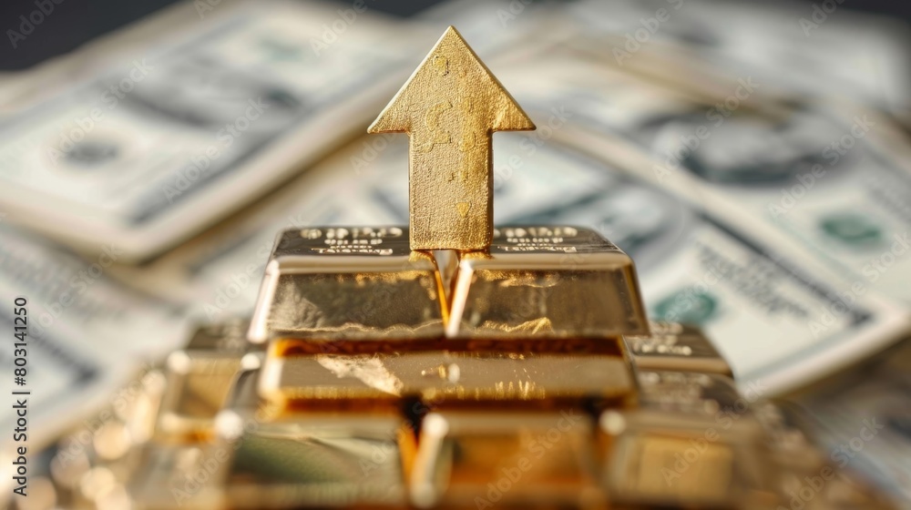 Golden Arrow on Gold Bars Pointing Upwards Golden Arrow on Gold Bars Pointing Upwards