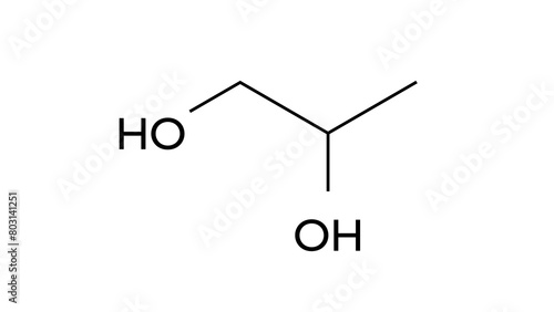 propylene glycol molecule, structural chemical formula, ball-and-stick model, isolated image e1520 photo