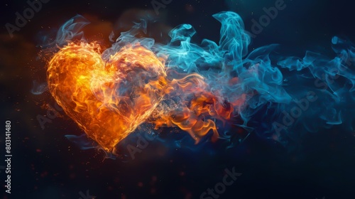 Fire heart pulse pattern merging into a calming blue background © Pairat