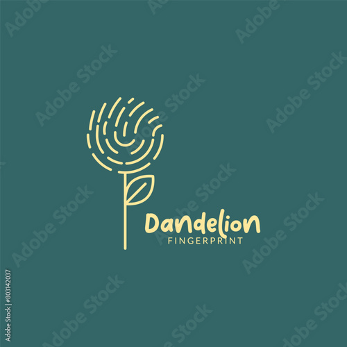 Dandelion Fingerprint logo. A unique logo featuring a dandelion design with fingerprint swirls, symbolizing individuality and identity.