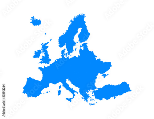 Europe map blue illustration on a white background in flat style. Vector