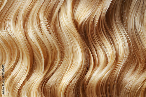 Blonde wavy hair on a white background  a closeup of a blonde curly hairstyle  a fashion concept with long healthy blonde hair in a top view studio shot.