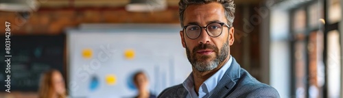 Businessman confidently discussing innovative ideas during a formal presentation