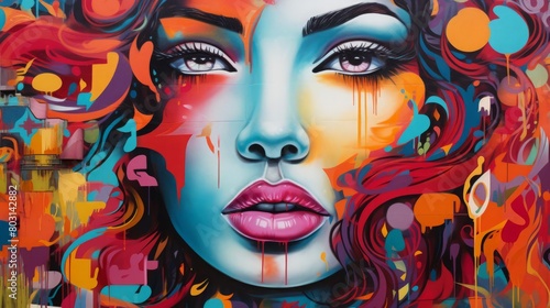 A vibrant street art graffiti wall as a background, offering a colorful and urban aesthetic