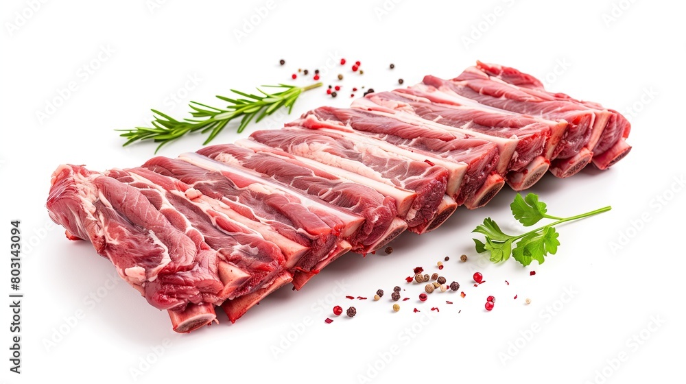 raw pork ribs photo White background image, product image, high definition, real thing, 8K, delicious.