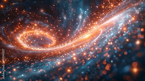 Create a visual narrative of photon streams, shown as dynamic light paths that twist and turn through the vast, starry cosmos.