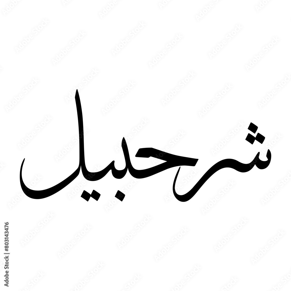 Fototapeta premium Shurahbeel Muslim Boy Name Sulus Font Arabic Calligraphy