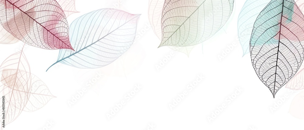 Minimalist abstract background with outline leaves pastel color on white background