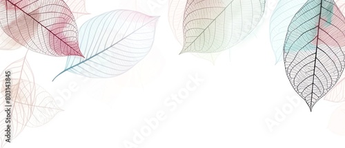 Minimalist abstract background with outline leaves pastel color on white background