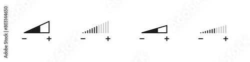 Volume scale change icons. Audio equaliser icon set. Sound level change.