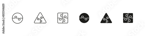 Puzzle vector icons. Puzzle pieces connected icon set.