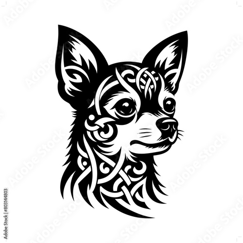 dog, chihuahua silhouette in animal celtic knot, irish, nordic illustration