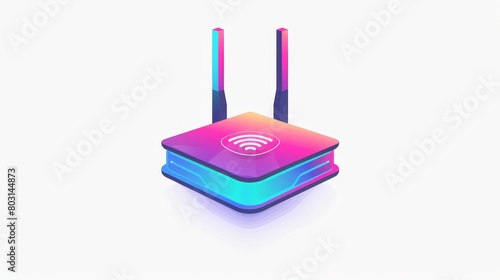 This modern realistic mockup shows an Ethernet router for network connectivity and Internet access with antennas in front and in perspective.