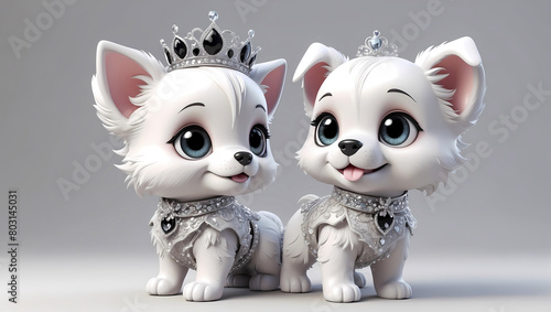 3d chibi gothic style illustration of a cute baby pet with large glassy eyes wearing rhinestone accessories on a clean white background