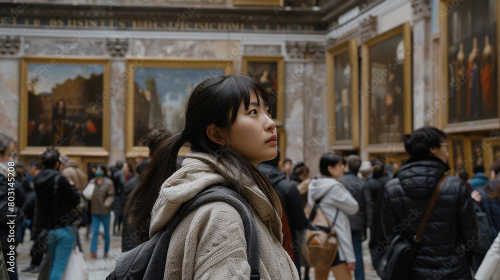An Asian woman in a museum.