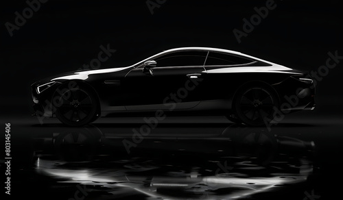 black sports car - Black luxury car silhouette on black background with space for copy. 