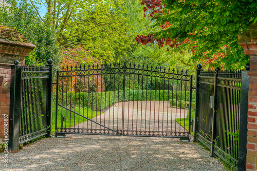 Metal railing driveway door of a house in England